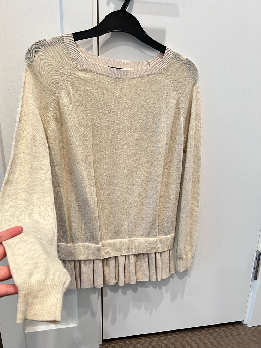 Topshop Cream Crewneck Sweater with Ruffle Hem